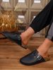 Men's Spring And Autumn Casual Simple Buckle Flat Heel Set Wear Soft Wood Grain Solid Color PU Shoes Bread Head Beach Slippers C_vogvips.com