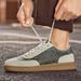 Men's Comfortable Leather Breathable Sports Board Shoes Casual Flat-bottomed German Training Shoes Lace-up White Shoes Round Head Board Shoes_vogvips.com