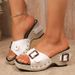 Plus Size Women's Strappy Wedge Sandals With Buckle Detail – Chunky Heel Open-Toe Summer Beach Shoes In Black, White, Green & Brown_vogvips.com