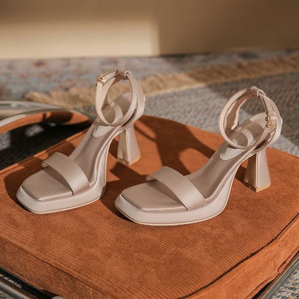972-0 Square High Heels For Women Waterproof Platform 2023 New Open Toe Korean Style Office Chunky Heel Women's Shoes_vogvips.com