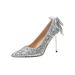 Silver High Heels 2025 Spring And Autumn New Sequin High-end Rhinestone Bow Pointed Toe Wedding Single Shoes For Women_vogvips.com