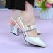 MTX High Women's Shoes Leather Wine Glass 2025 Spring Summer Hollow New Pointed Toe Elegant Stylish Mid Heel Sandals_vogvips.com