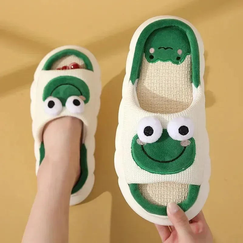 Casual Shoes Women Milk Cow Linen Slippers Four Seasons Men Indoor Sandals Adults Cartoon Slides Couples Cute Breathable_vogvips.com