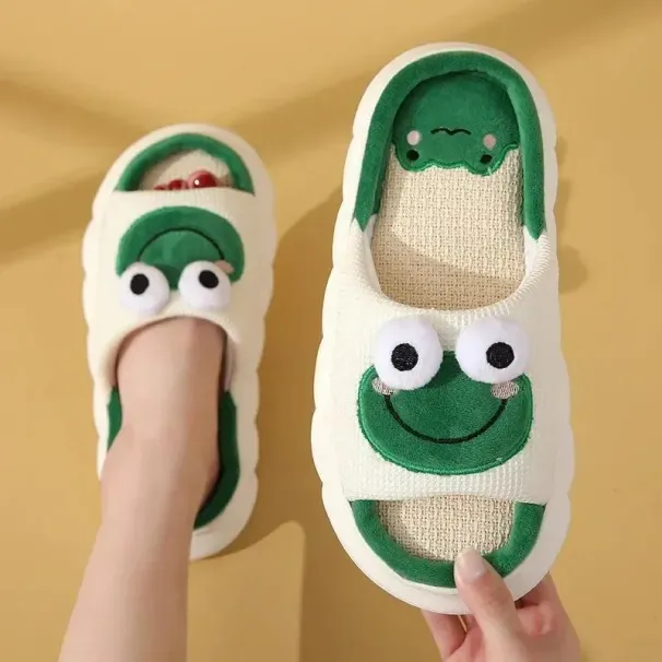 Casual Shoes Women Milk Cow Linen Slippers Four Seasons Men Indoor Sandals Adults Cartoon Slides Couples Cute Breathable_vogvips.com