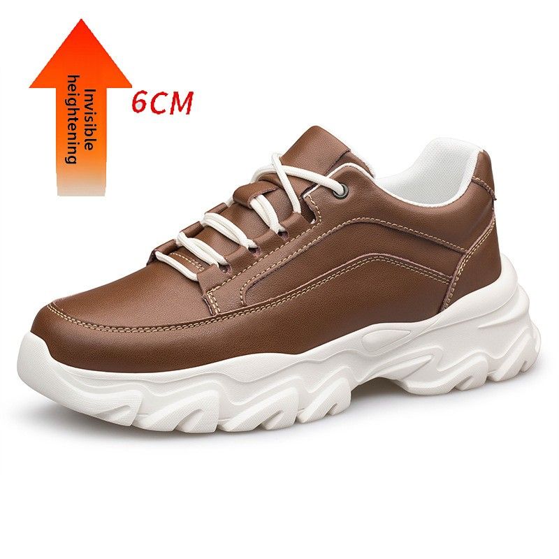 Men's Shoes Inner Height Increase Sports Casual Shoes Low-top Cowhide Surace Thick-soled Running Sports Small White Board Shoes_vogvips.com
