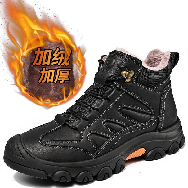 Men's Winter Fleece Warm Outdoor Casual Shoes, Mid-Top Soft-Soled Anti-Slip Hiking Shoes, Large Size_vogvips.com