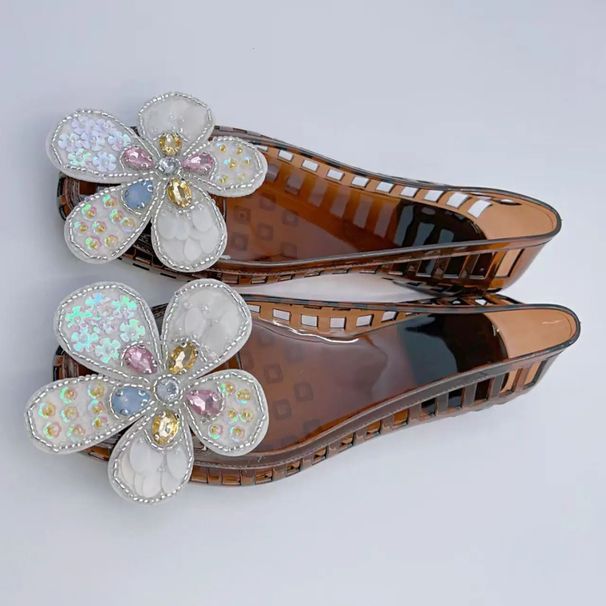 Transparent Crystal Jelly Sandals Hollow Out Slippers Korean Style Flat Shoes Womens Square Toe Shallow Slip On Ballet_vogvips.com