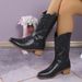 Foreign Trade Plus Size New European Beauty Mid-Calf Solid Color Pointed Toe Adult Martin Chunky Heel Shoes Boots_vogvips.com