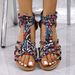 New Summer Bohemian Chic Color Block Roman Women's Plus Size Flat Sandals_vogvips.com