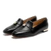 Women' Brown Leather Loafer With Gold Lock Detail Square Toe Low Heel Penny Caual Office Slip-On Dre Shoe For_vogvips.com