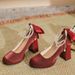 Women's Shoes Fairy Style Small High Heels For Women Thick Heels Red Square Toe Shallow Mouth Comfortable Single Shoes_vogvips.com
