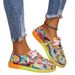 Station New Large Lace Up Color Low Top Single For Women, Ethnic Style Graffiti Lazy Canvas Flat Shoes_vogvips.com