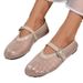 Women's Shoes Large Size Rhinestone Buckle Hollow Ballet Flat Soled Fashion Single Shoes Spring And Autumn Round Toed Single Shoes Women_vogvips.com