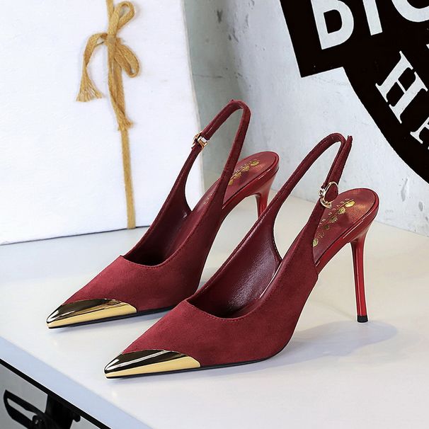 Metal Pointed High Heels, Thin Heel, Super High Heel, Shallow Mouth, Empty Rear Strap, Single Shoes For Women_vogvips.com