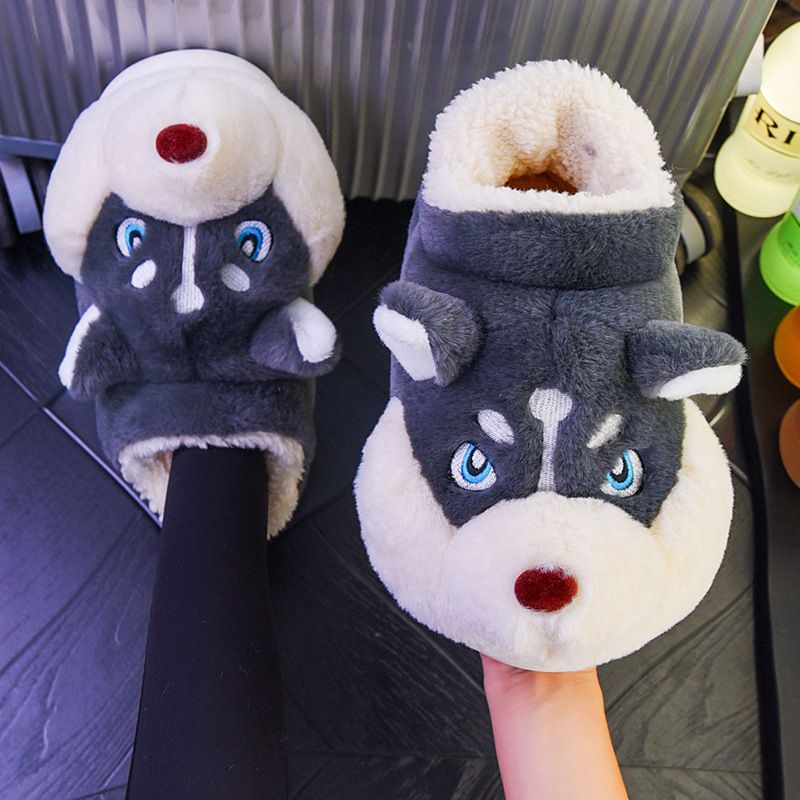 MTX Men's Indoor Winter Warm With Heel, Cute Husky Plush Slippers For Couples_vogvips.com