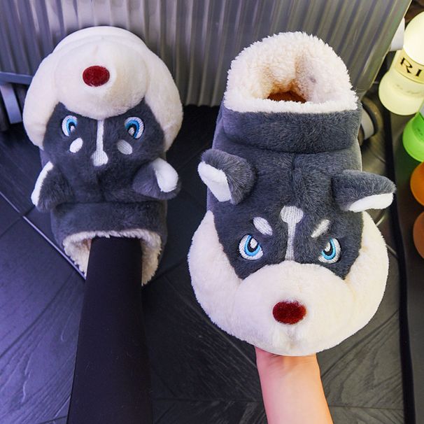 MTX Men's Indoor Winter Warm With Heel, Cute Husky Plush Slippers For Couples_vogvips.com