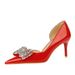 638-AH20 Korean Banquet Heel Shallow Mouth Pointed Side Hollow Water Diamond Bow Single Shoes Women's High Heels_vogvips.com