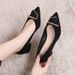 French-style Elegant Work For Women, 2026 Spring Collection, Black Suede Pointed Toe With Metal Buckle, Comfortable And_vogvips.com