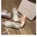 Sheepskin Veion~Lace-up Soft Leather Sports Casual Shoes For Women Silver Sweet Girl Round-toe Satin Bow Ballet_vogvips.com