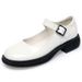Spring New JK Women's Leather With Round Toe, Chunky Heel, Patent Single Strap Buckle, Leather, Soft Sole, Student Shoes_vogvips.com