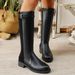 Women's Plus Size Suede Riding Boots High Zipper Side Buckle Low Heel British Style Autumn Cowgirl Boots Over-the-Ankle Black_vogvips.com