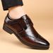 Men's Handcrafted Stitch Detail Formal Dress Shoes - Slip-On Business Oxford With Embroidery Toe Cap For Office & Banquet (Black/Dark Brown)_vogvips.com