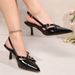 2025 Summer New French Style Women's Closed-Toe With One-Strap, Shallow High Heels, Pointed Toe, Thin Heel, Backless_vogvips.com
