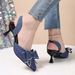 MTX Petite Elegant Rhinestone Pointed Bow High Heels Women Summer 2025 New Thin Heel Closed Toe Sandals Size 43_vogvips.com