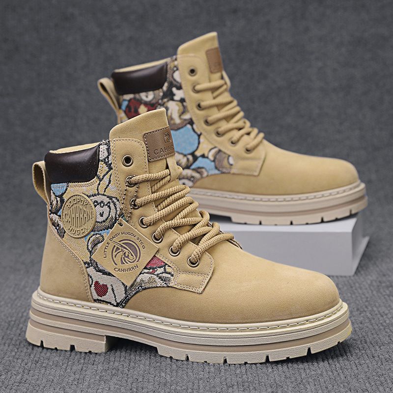 European Warm Series Winter New High-top Round Toe Martin Leather Patchwork Fashion British Style Versatile Workwear Sports Men's Boots_vogvips.com