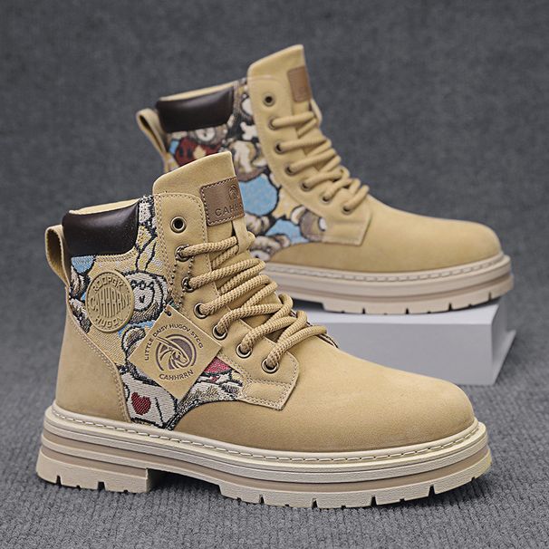 European Warm Series Winter New High-top Round Toe Martin Leather Patchwork Fashion British Style Versatile Workwear Sports Men's Boots_vogvips.com