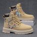 European Warm Series Winter New High-top Round Toe Martin Leather Patchwork Fashion British Style Versatile Workwear Sports Men's Boots_vogvips.com
