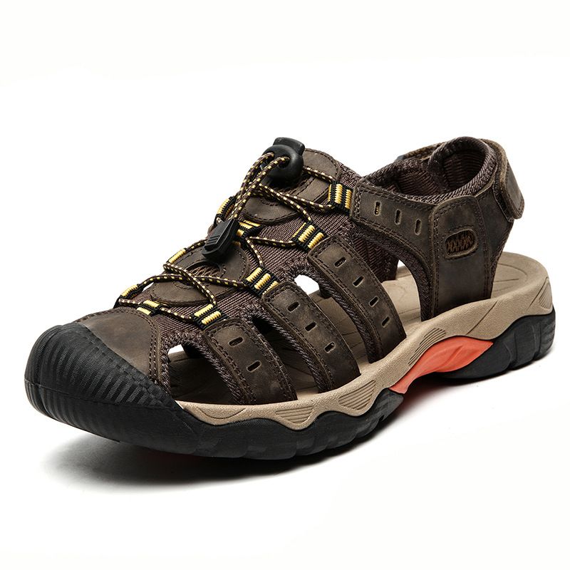 Men's shoes Leather handmade beach sandals Oversized leather sandals comfortable breathable outdoor casual sandals_vogvips.com