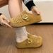 Women's Suede Perforated Buckle Clogs Mules Slides Closed Toe Slip On Breathable Flat Casual Summer Fashion Slippers_vogvips.com