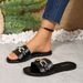 Women's Shoes, New Fashion Slippers, Classic And Versatile, Solid Color With Metal Decoration, Square-Toed Flat Sandals_vogvips.com