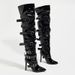 Punk Rock Women's Knee-High Boots With Studs & Buckle Strap - Pointed Toe Stiletto Heel Over The Knee Boots For Women_vogvips.com