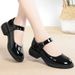 Spring New JK Women's Leather With Round Toe, Chunky Heel, Patent Single Strap Buckle, Leather, Soft Sole, Student Shoes_vogvips.com
