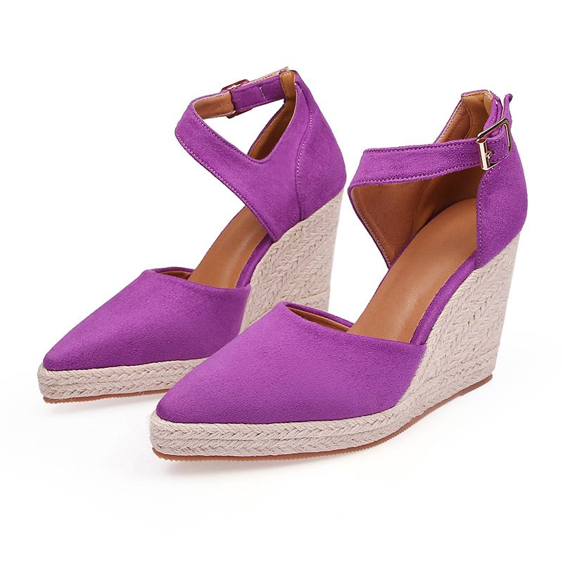 Women's Shoes Spring Pointed Wedge Heel Single Shoes Thick Bottom High Heel Hollow Women's Shoes Straw Braided Rope Bottom Women's Shoes_vogvips.com