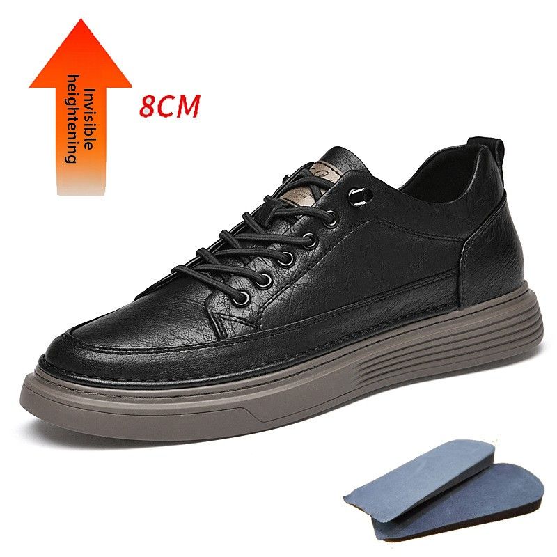 Cowhide Men's Shoes Men's Casual Leather Shoes Increase Height Men's Shallow Mouth One-pedal Shoes Men's Soft Leather Board Shoes_vogvips.com