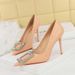 Single shoes fine heel pointed shallow mouth rhinestone metal decoration high heels high heels_vogvips.com