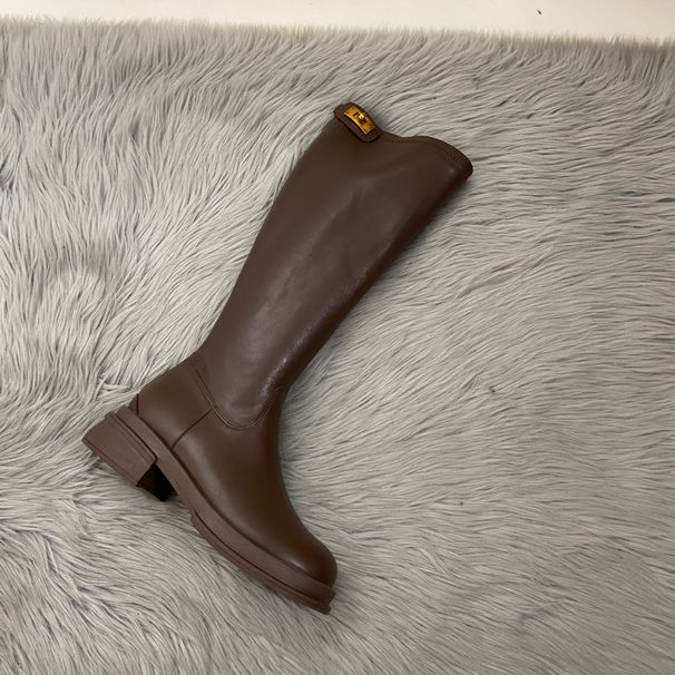 Thick-Soled Round-Toe Chunky Heel Long Riding For Women 2024 New Autumn Winter Fleece-Lined Korean Style Over-the-Knee_vogvips.com