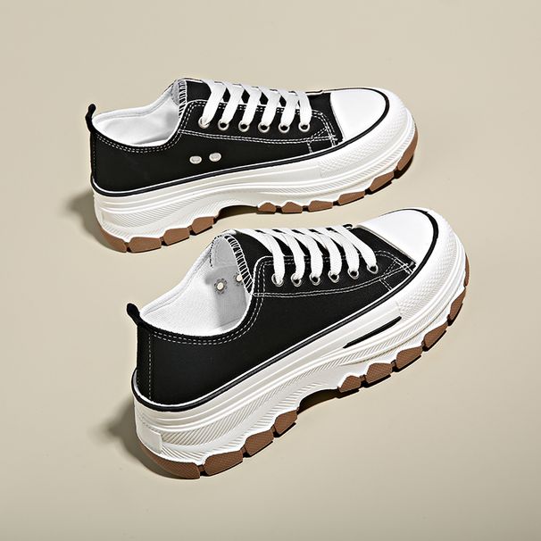 New Canvas Women's Black White Casual Woman Vulcanize Sneakers Comfortable Sport Walking Platform Flats Shoes 221_vogvips.com