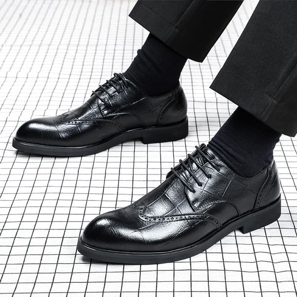 Euro Step Men's Brogue British Business Formal Wedding Groom Height Increasing Leather Shoes Youth Carved Pointed Toe Lace-up_vogvips.com