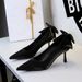 9527-10 European And American Style Banquet Stiletto Satin Versatile Bow Pointed Toe Shallow Single Shoes Elegant High_vogvips.com