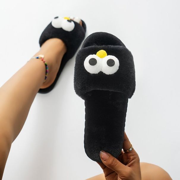 New European American Autumn And Winter Furry Women, Cute Cartoon Open-toe Slip-ons For Home Indoor Use, Flat-soled_vogvips.com