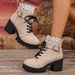 Winter Women's Lace-Up High Heeled Ankle Boots British Style Plus Size Chunky Heel Platform Lace Trim Size 43_vogvips.com