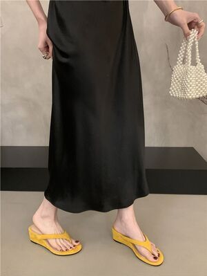 Petite Wedge Toe Clip-On Flip-Flops Women, Summer Outdoor Wear, Height Increasing, Slimming, Yellow, Stunning Beach_vogvips.com