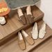 Niche Flat-soled Single Shoes Women's Spring And Autumn Versatile Square Head Shallow Mouth Soft Leather Soft Sole Belt Buckle Doudou Shoes_vogvips.com