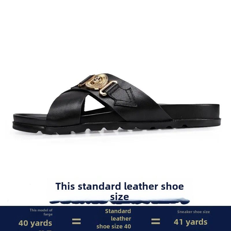 Trendy Versatile Men's Slippers Soft Sole One-Piece Genuine Leather Beach Cross Strap Casual Shoes Summer 2024_vogvips.com