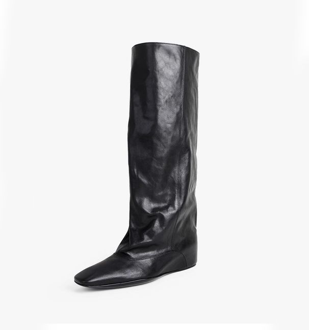 Retro Women's Tall Boots Square Toe Slip-On Riding Boots With Hidden Height Increase Pleated Long Western Style For Autumn Winter_vogvips.com
