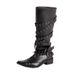 Women's Shoes Pointed Rivet Knight Boots Women New Black Retro Belt Buckle Not Over The Knee Boots Slim Thick Heel Boots_vogvips.com